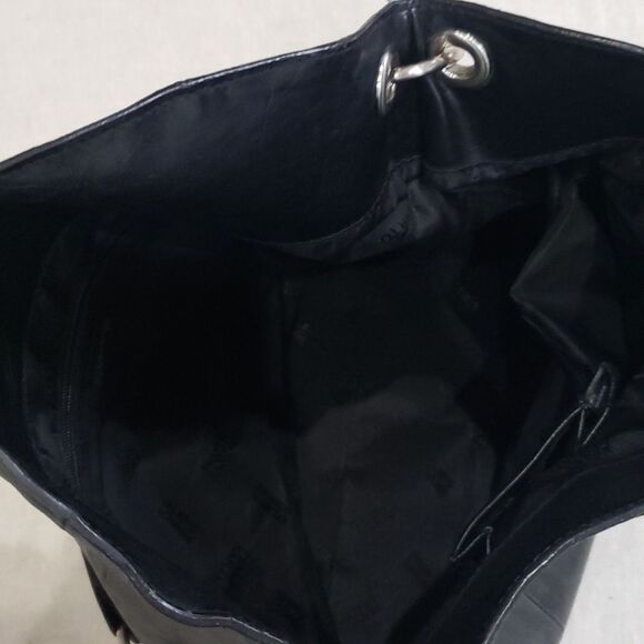 Franco Sarto Purse Hobo Distressed Leather Black Silver Link Hardware Tote - Picture 4 of 10